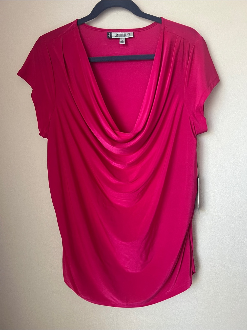 Jennifer Lopez Draped Cowl-Neck Top - Hot Pink